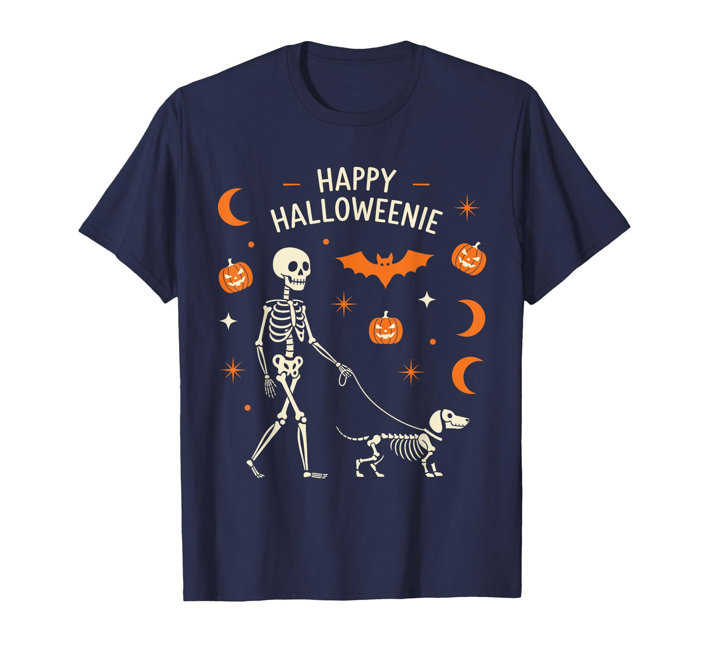 Happy Halloweenie Funny Halloween Skeleton Dachshund Dog T-Shirt