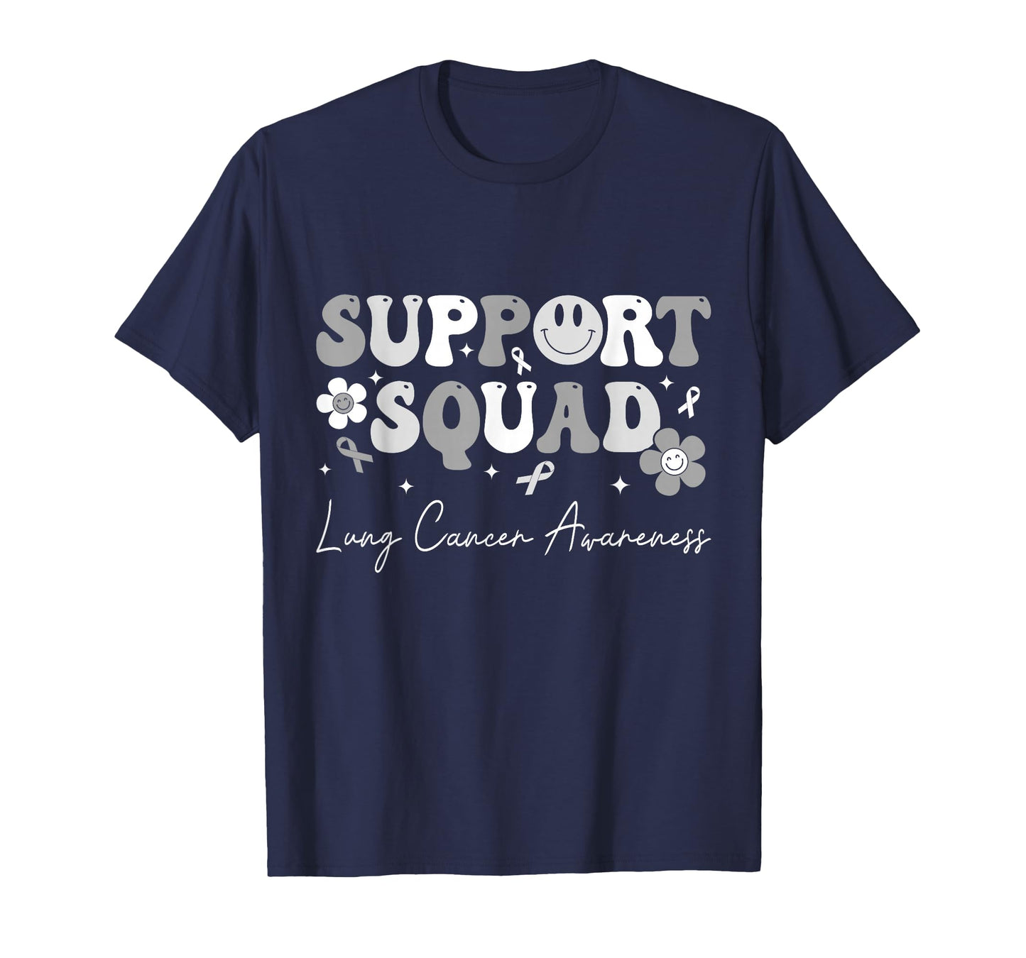 Groovy Support Squad Lung Cancer Awareness White Ribbon T-Shirt