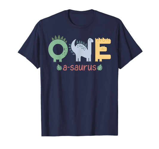 1 Year Old One Saurus Funny Dinosaur Family Birthday Boys T-Shirt