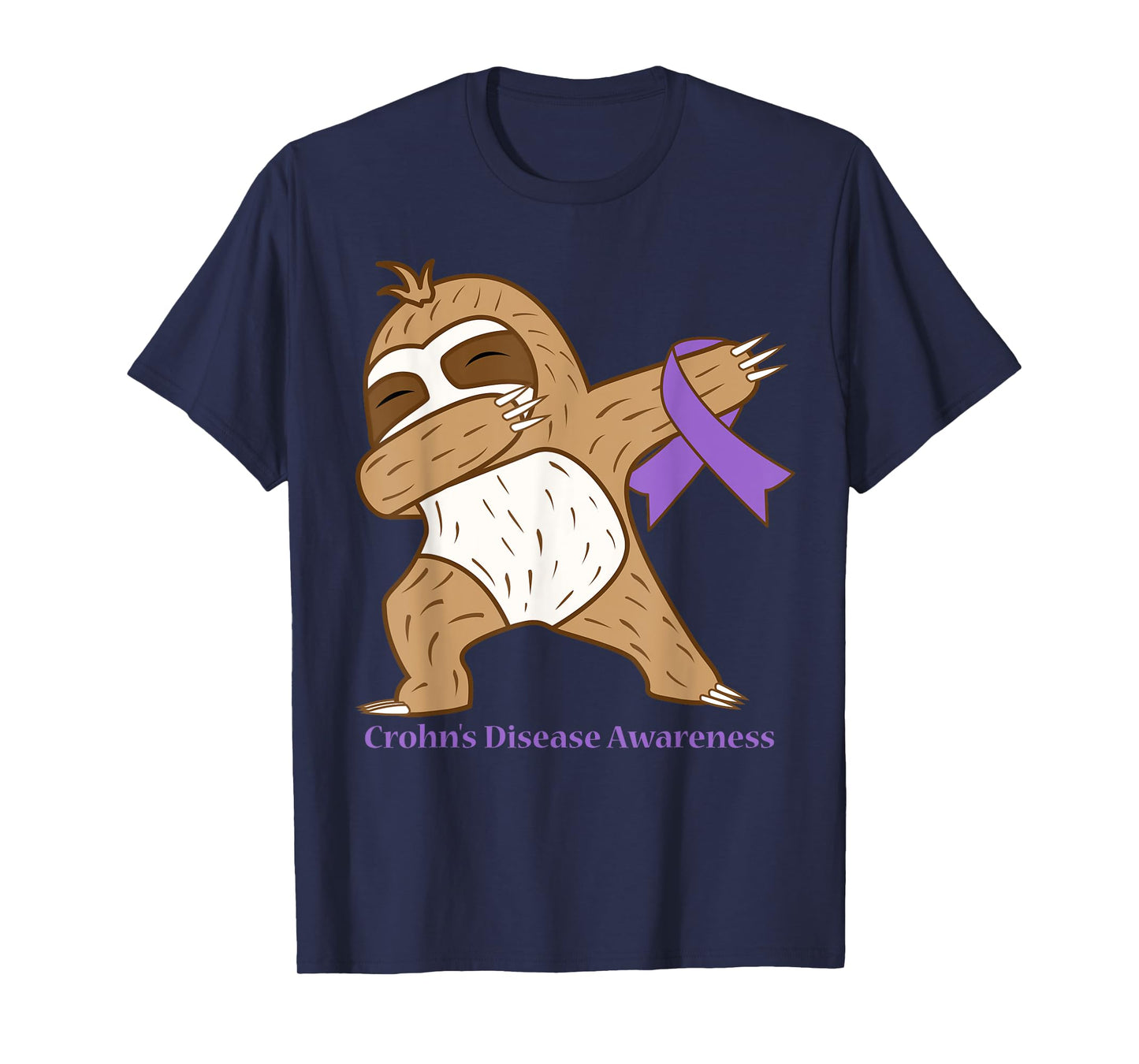 Crohn's Disease Awareness Ribbon Dabbing Sloth Warrior Gift T-Shirt