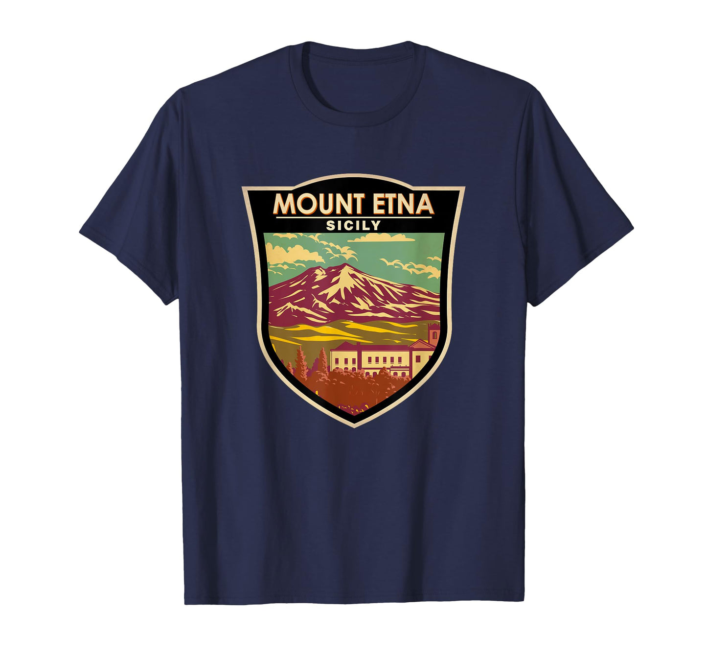 Mount Etna Sicily Landmark Badge Vintage T-Shirt