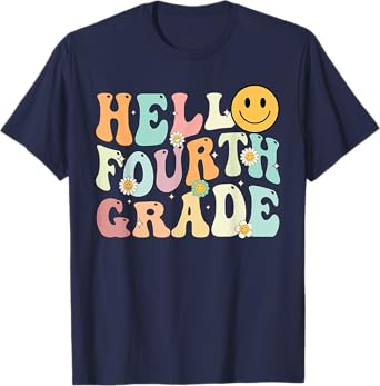 Groovy Hello 4th Fourth Grade Back To School Teacher Student T-Shirt