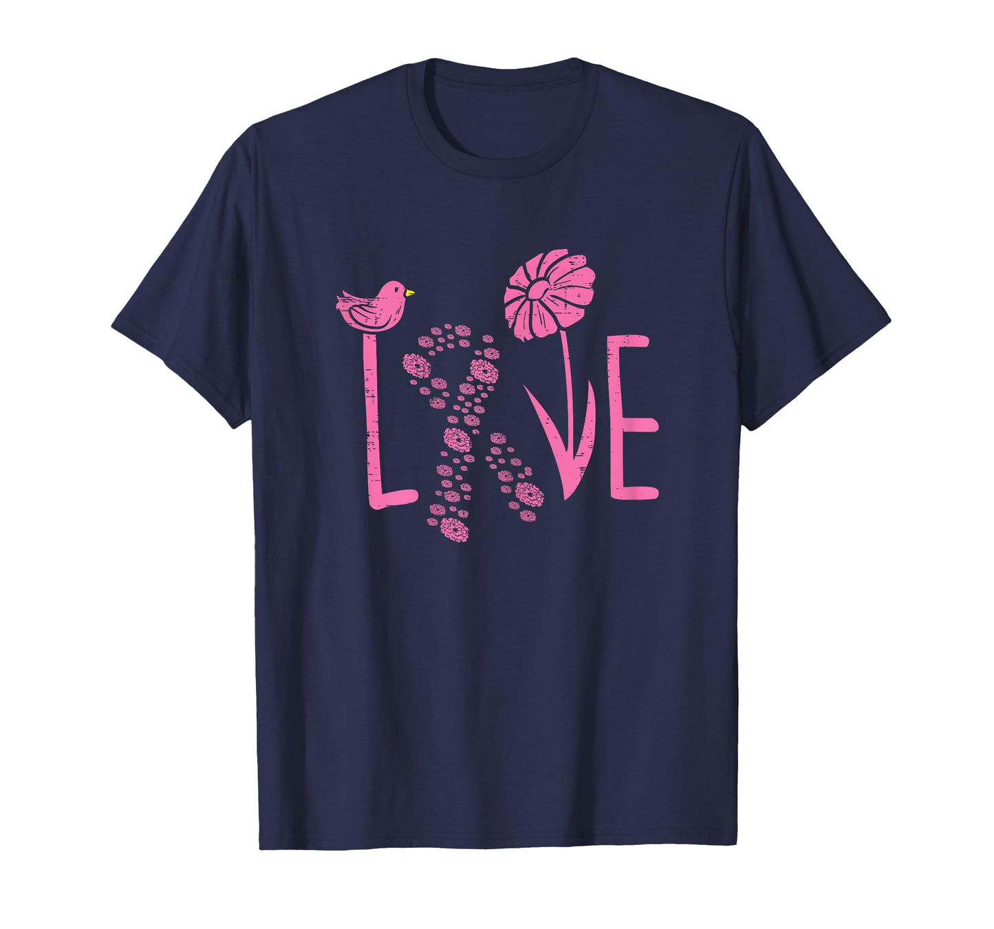 Love Pink Ribbon Flower Daisy Breast Cancer Awareness Gift T-Shirt