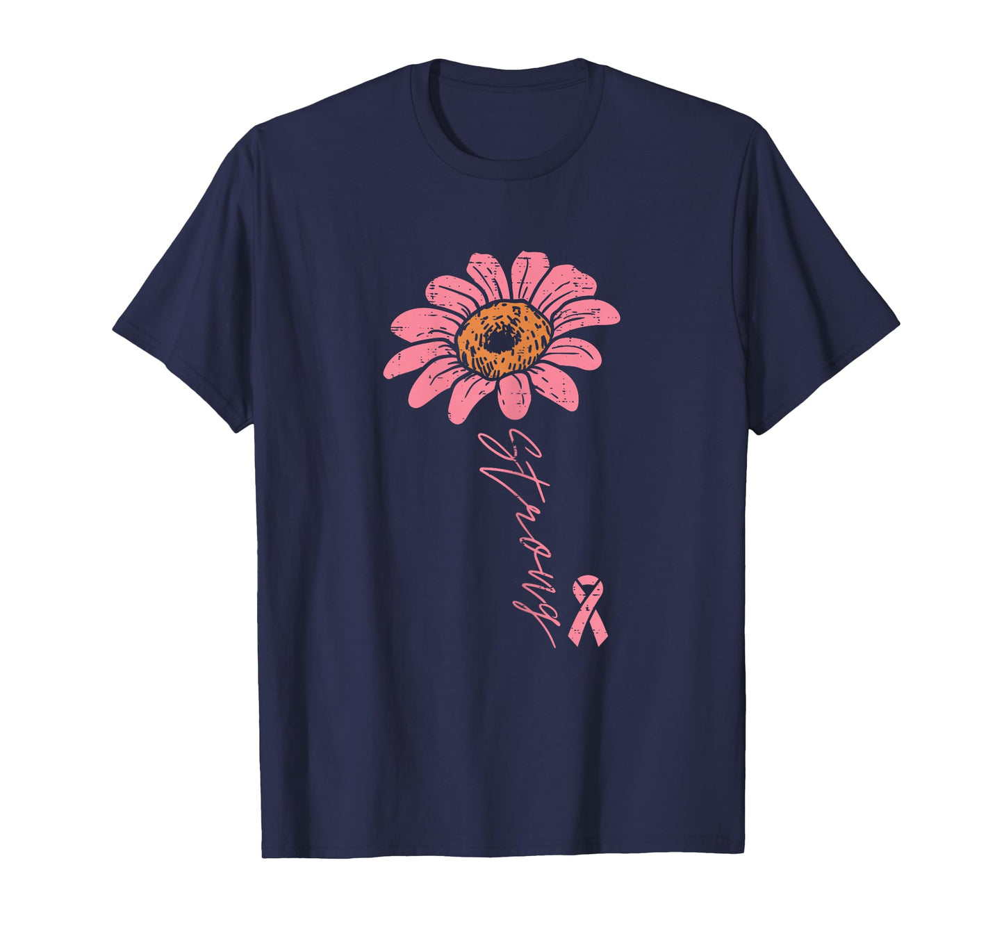 Pink Ribbon Sunflower Strong Breast Cancer Awareness Women T-Shirt