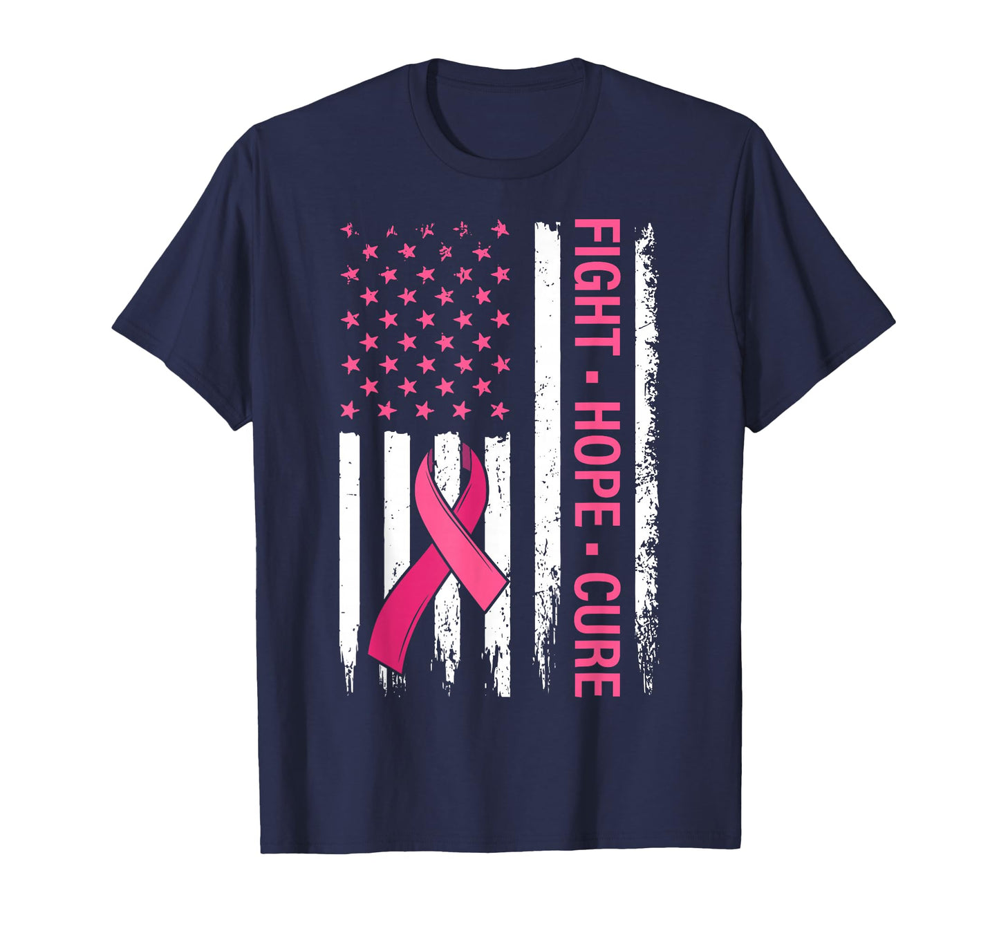 Breast Cancer Awareness Fight Hope Cure Pink Ribbon US Flag T-Shirt