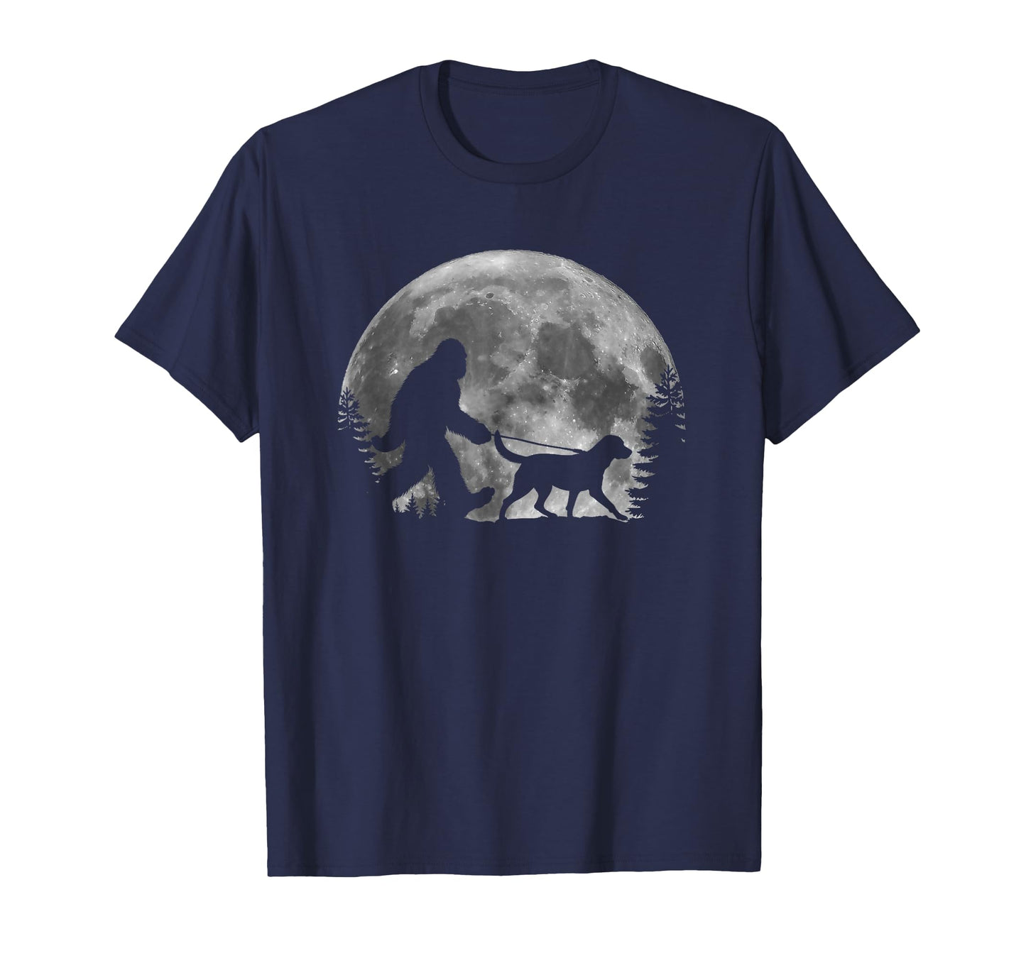 Bigfoot Walking a Dog Labrador Retriever Dad Moon Halloween Men Women Kids T-Shirt
