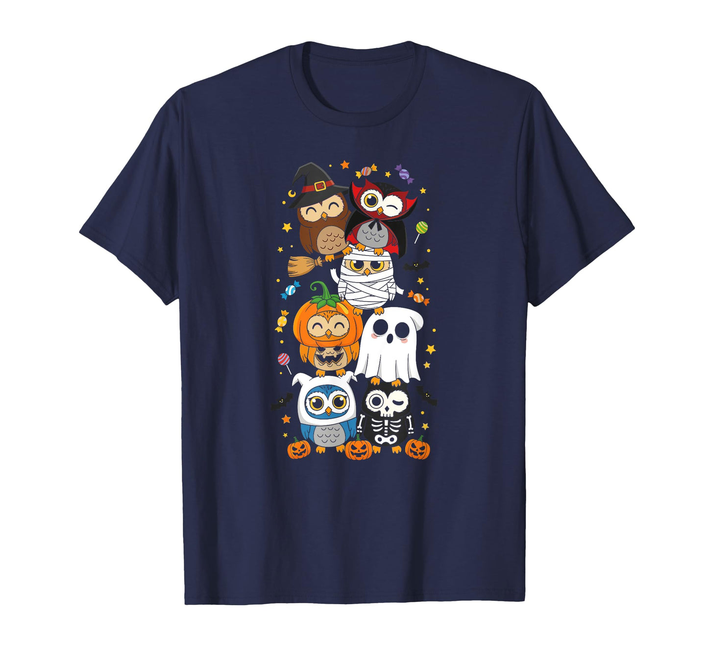 Funny Owl Witch Vampire Ghost Halloween Kids Mens Womens T-Shirt