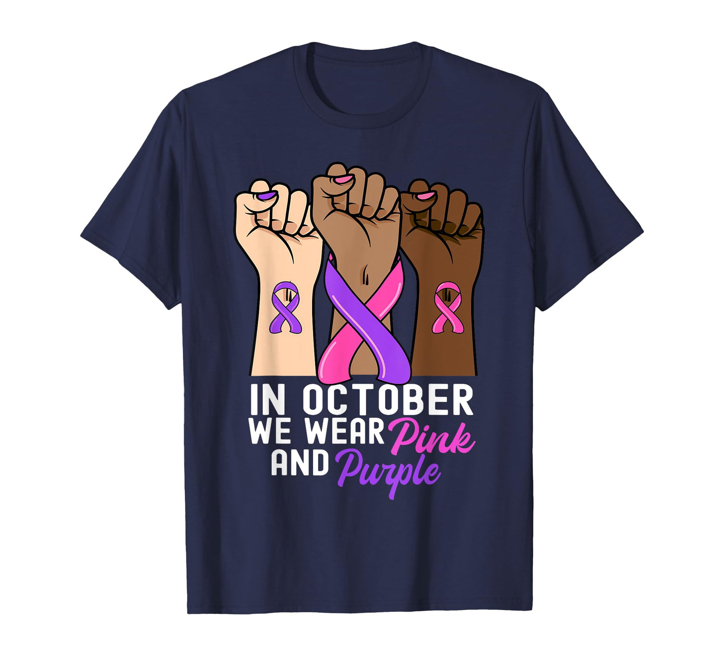 Breast Cancer Domestic Violence Awareness Pink Purple Ribbon T-Shirt
