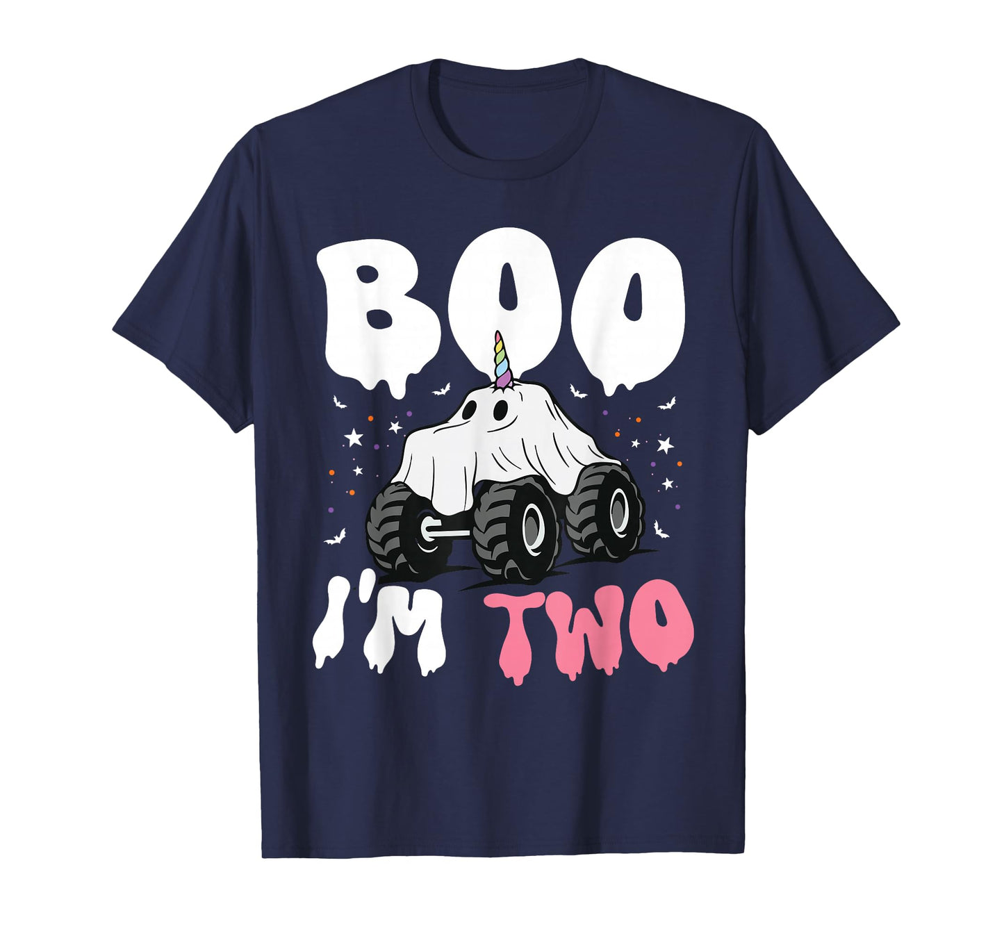 Funny Ghost Unicorn with Truck Boo I'm Two Birthday Ghoul T-Shirt