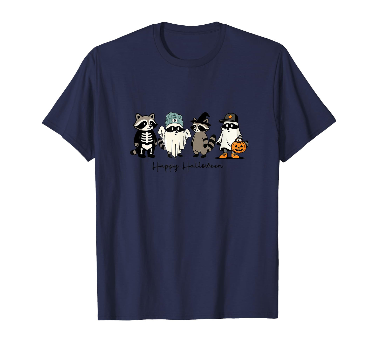 Halloween Raccoons Skeleton Ghost Pumpkin Costume T-Shirt