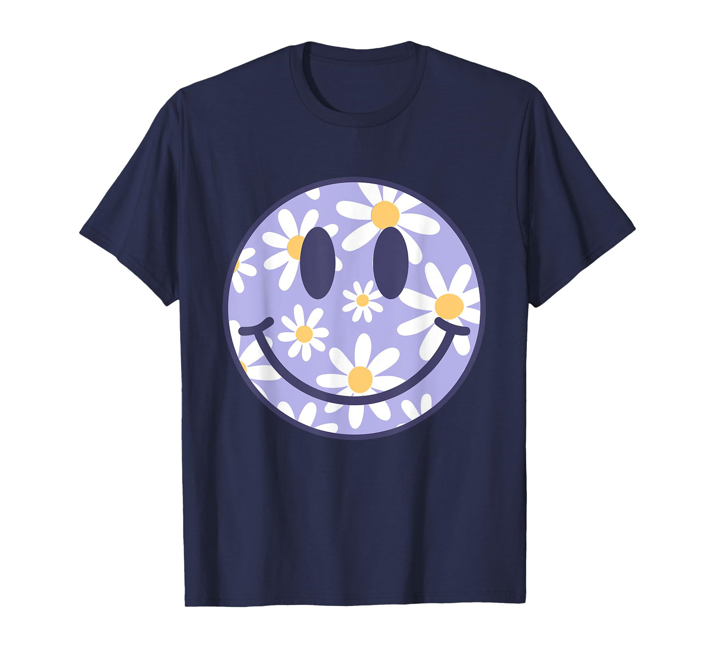 Retro Purple Happy Face Checkered Pattern Smile Face Trendy T-Shirt