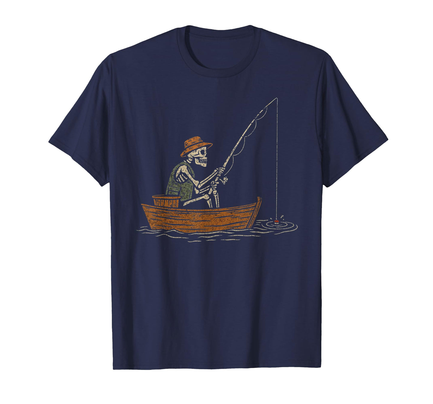 Vintage Halloween Skeleton Fishing Funny Spooky Costume T-Shirt