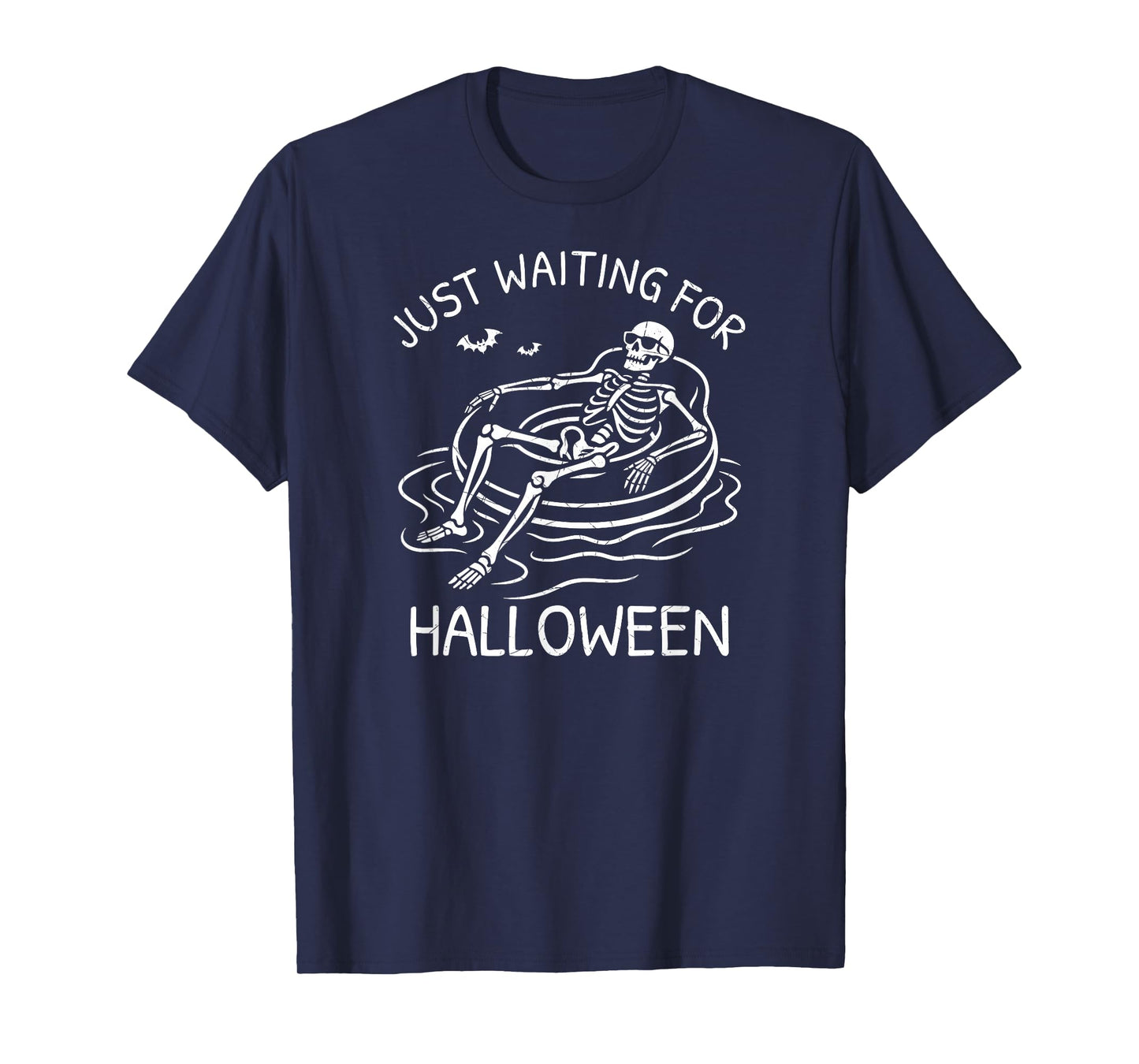 Just Waiting for Halloween Funny Skeleton Pool Float Summer T-Shirt