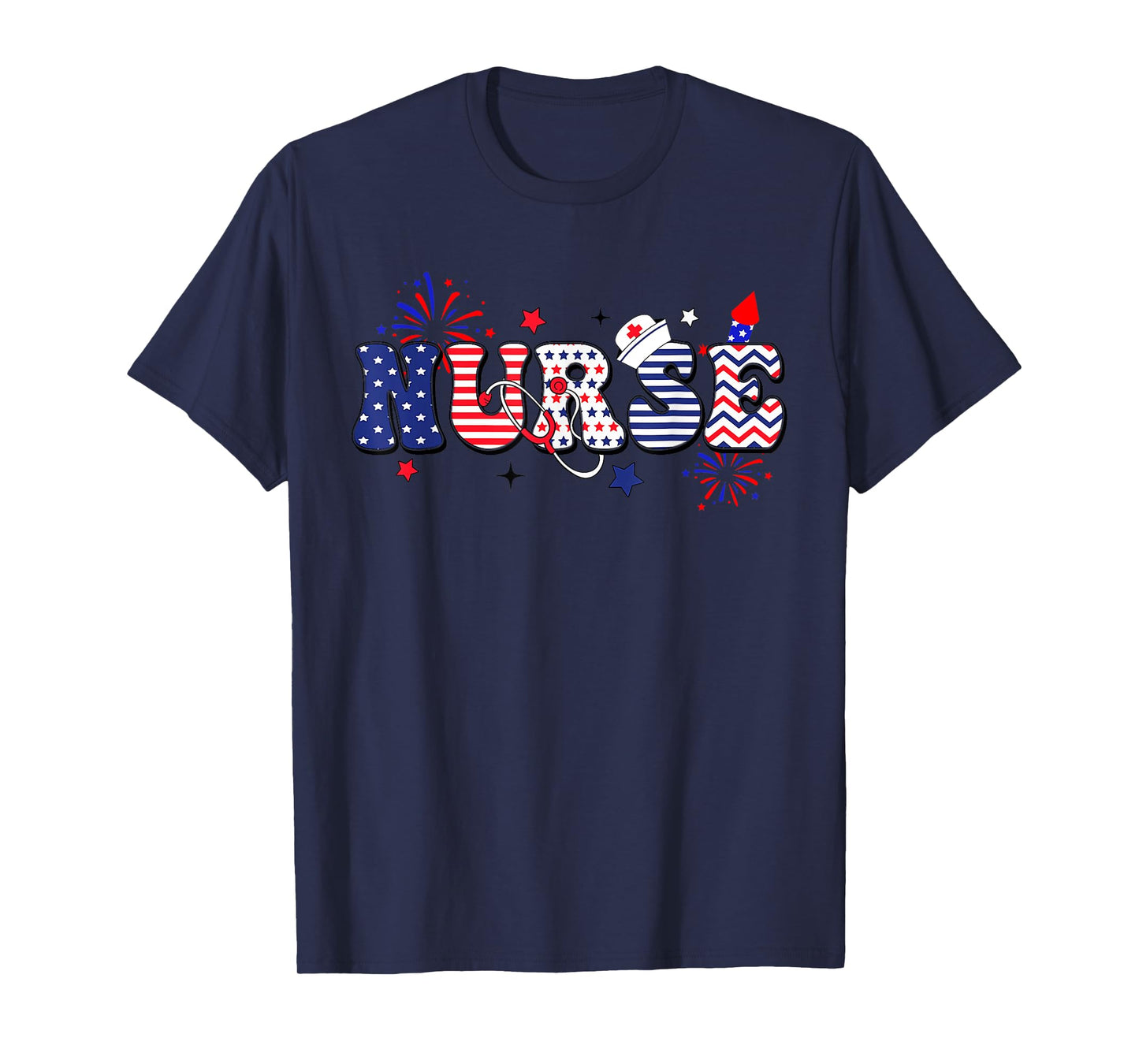 USA American Flag Patriotic Nurse Stethoscope 4th of July T-Shirt