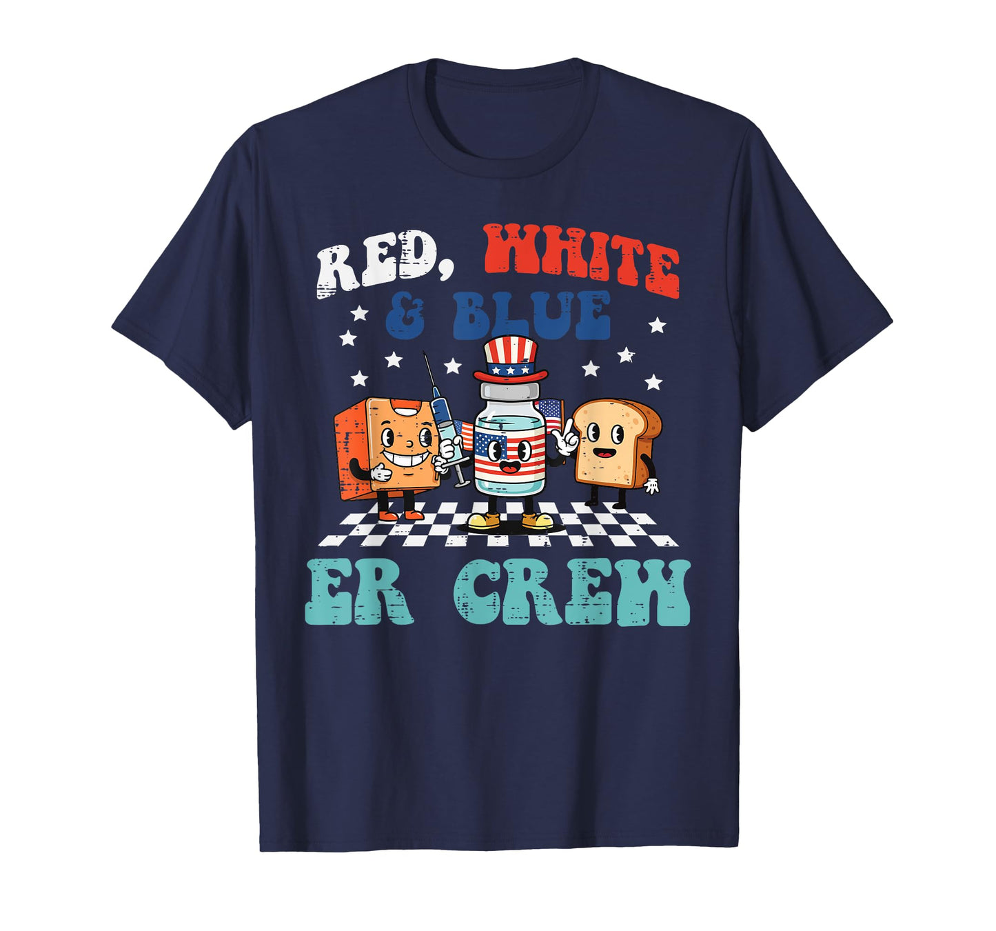 4th Of July Nurse ER Crew Funny American Scrub Top Women Men T-Shirt