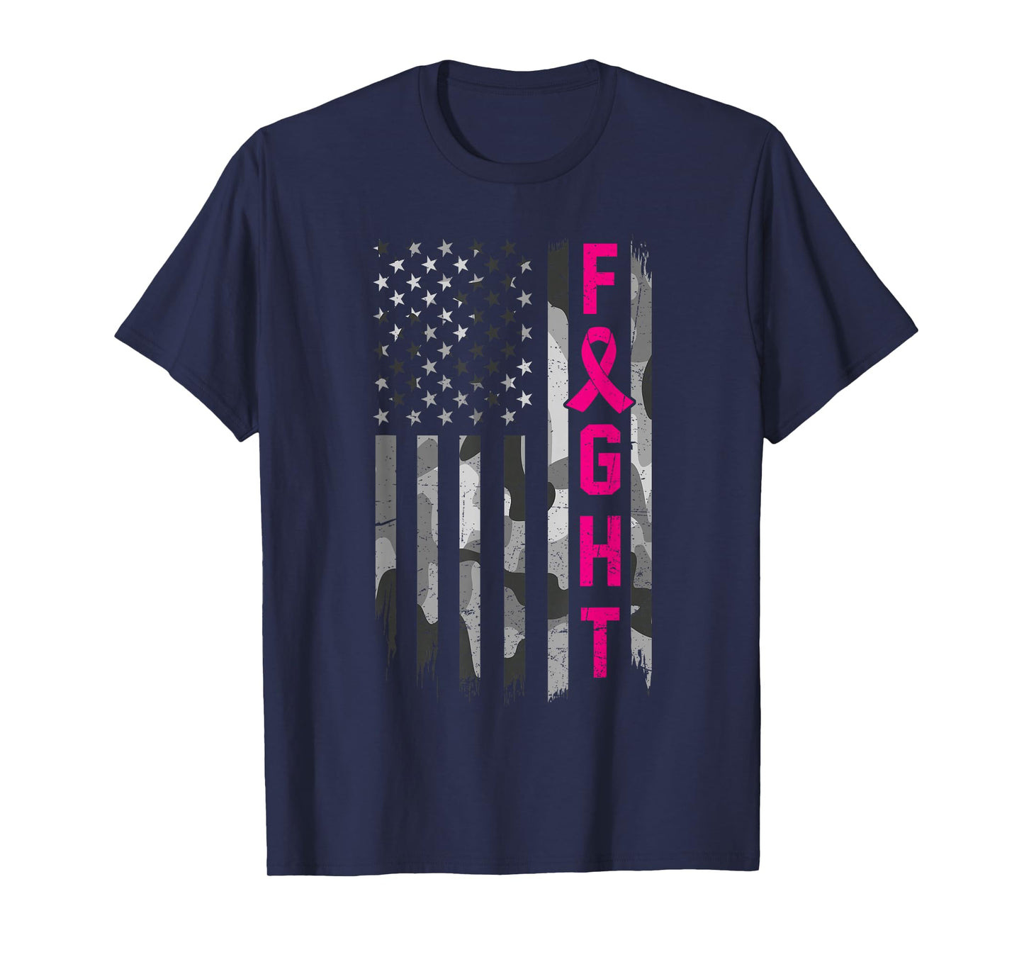 Fight Breast Cancer Awareness Warrior Flag USA Camouflage T-Shirt