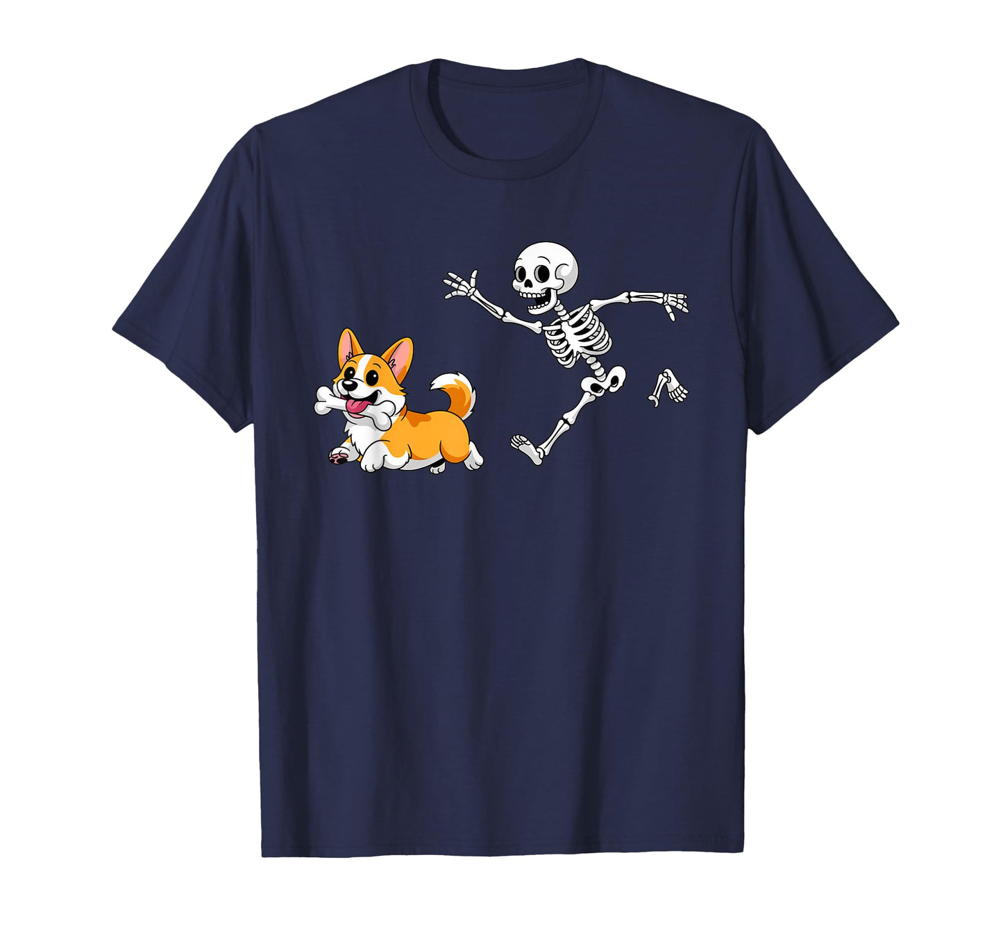 Funny Skeleton Chasing Corgi Halloween Dog Mom Pet Lover T-Shirt