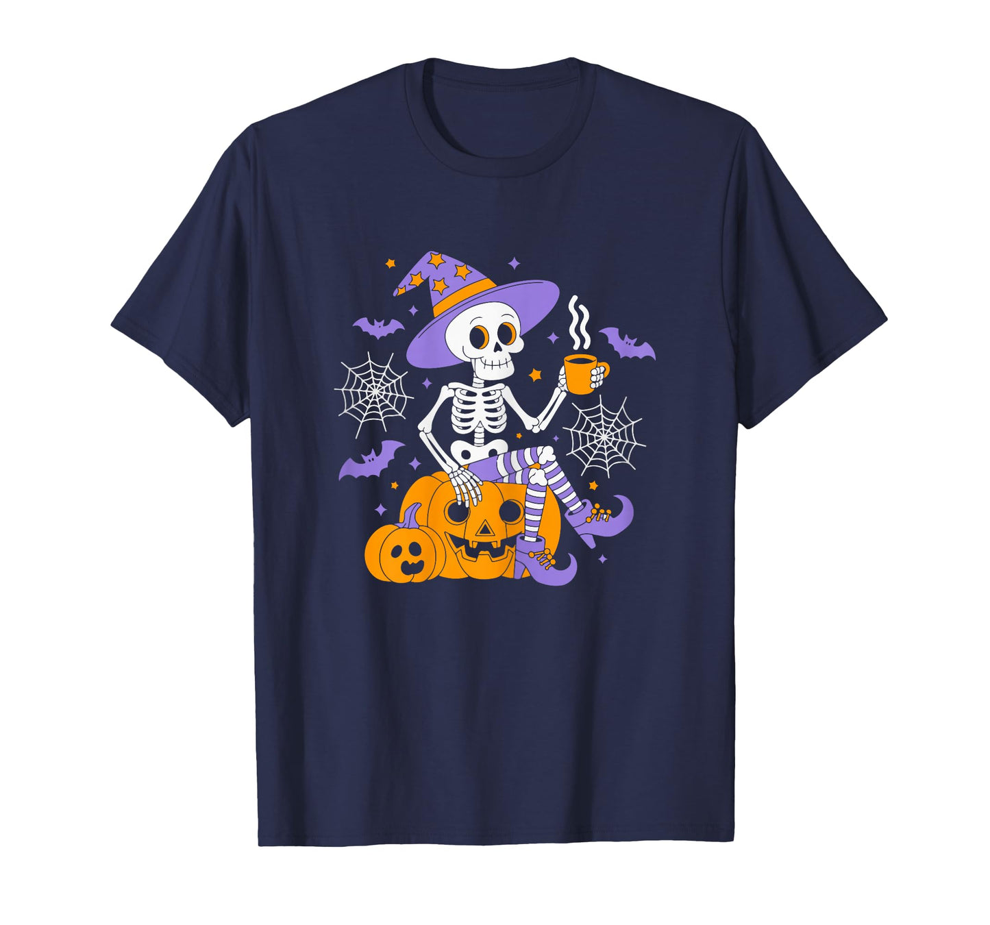 Cute Skeleton Holding Coffee Halloween Outfit for Women T-Shirt