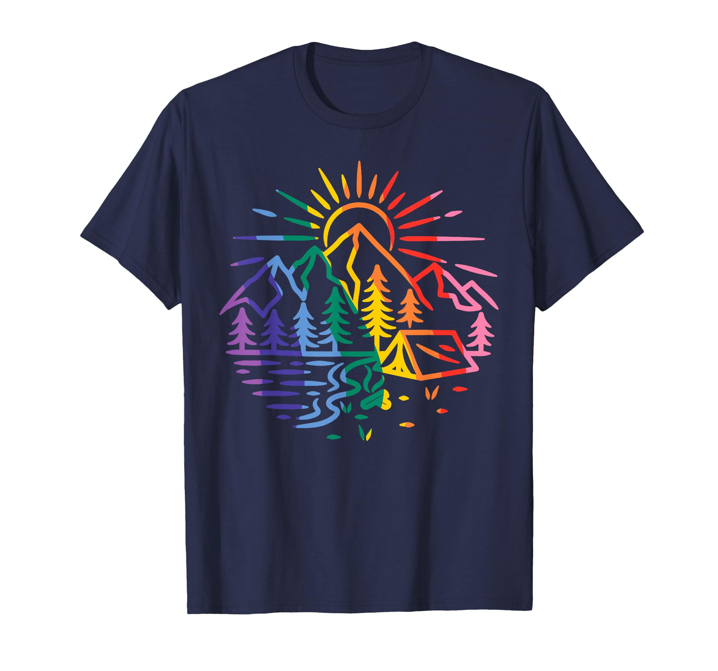 Gay Pride Camping Mountains Rainbow Pride Flag LGBTQ Hiking T-Shirt