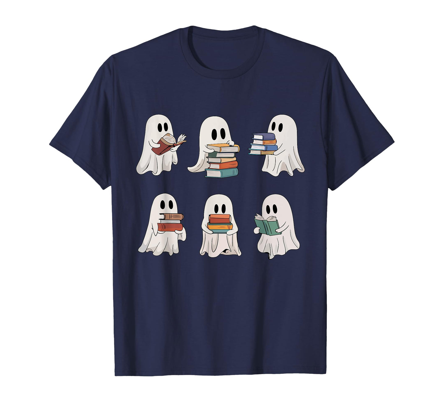 Ghost Reading Books Teacher Halloween Librarian Cute Boook T-Shirt