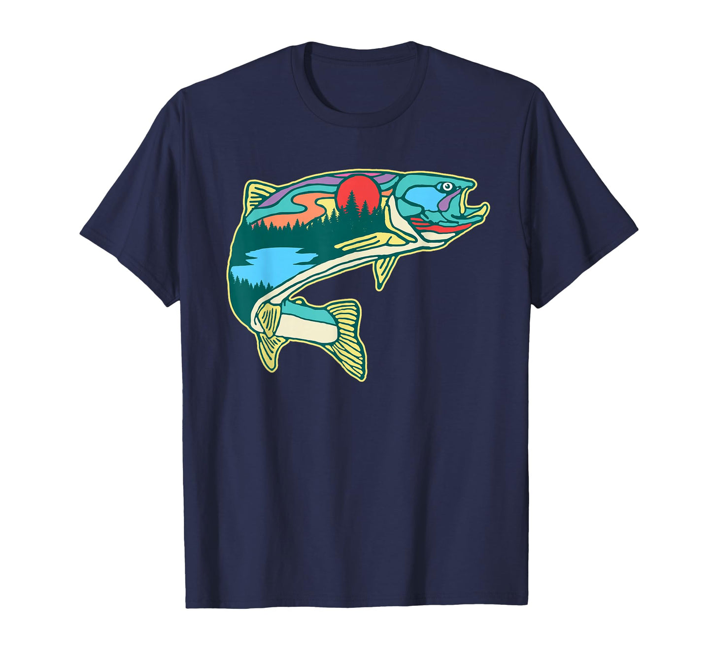 Nature Trout Illustration Vintage Fly Fishing Retro Graphic T-Shirt