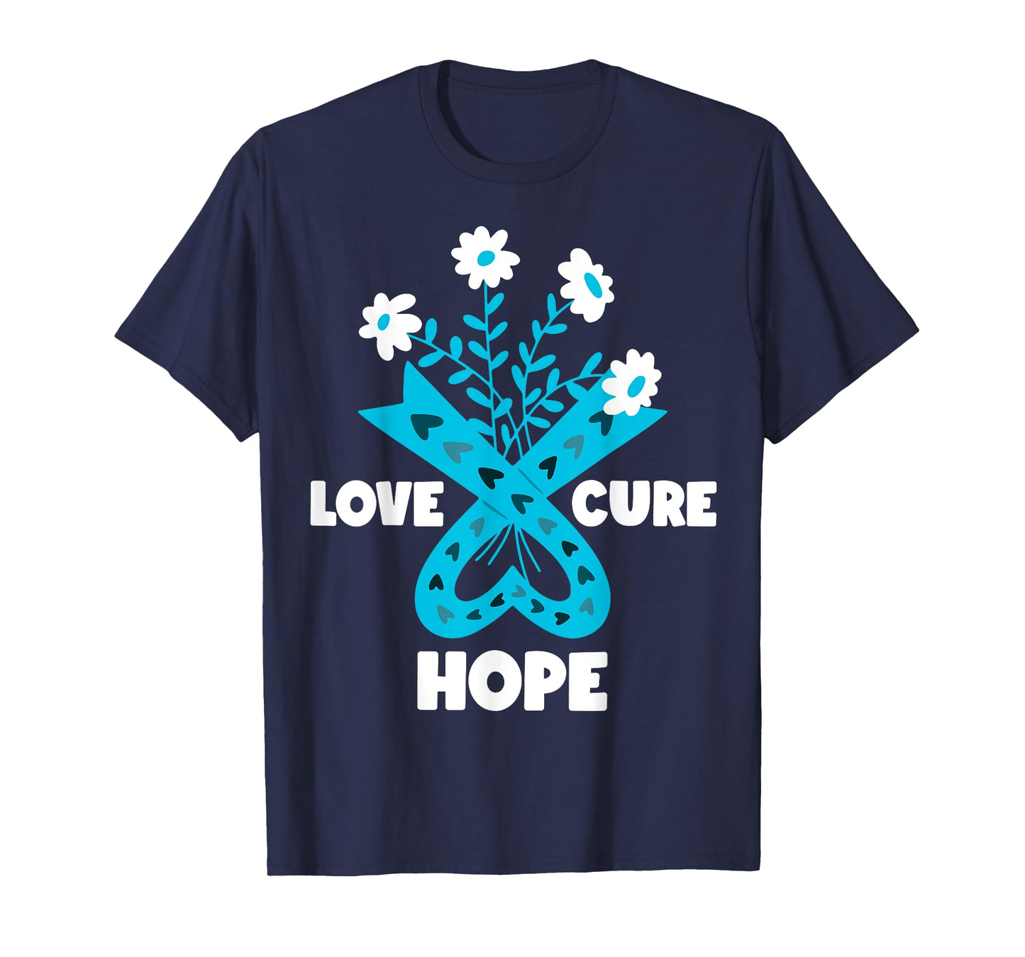 Faith Hope Love Cure Ovarian Cancer Awareness Teal Ribbon T-Shirt