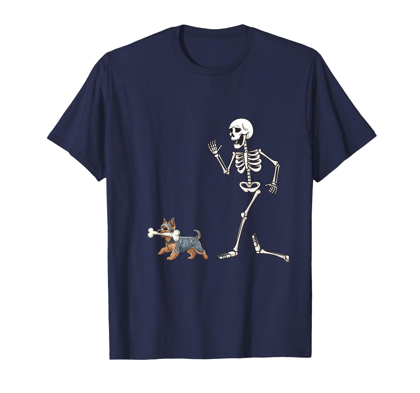 Funny Halloween Yorkshire Terrier and Skeleton T-Shirt