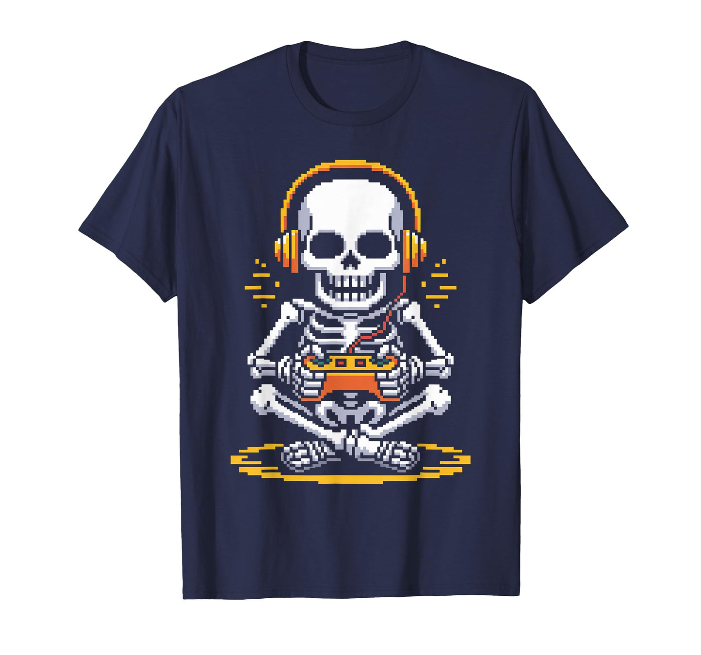 Funny Pixel Skeleton Gamer Retro Gaming Humor Women Men T-Shirt