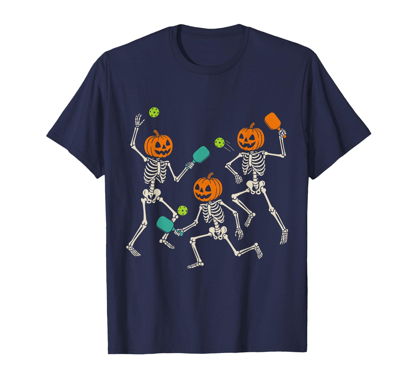 Skeleton Pickleball Funny Halloween Pumpkin Design T-Shirt