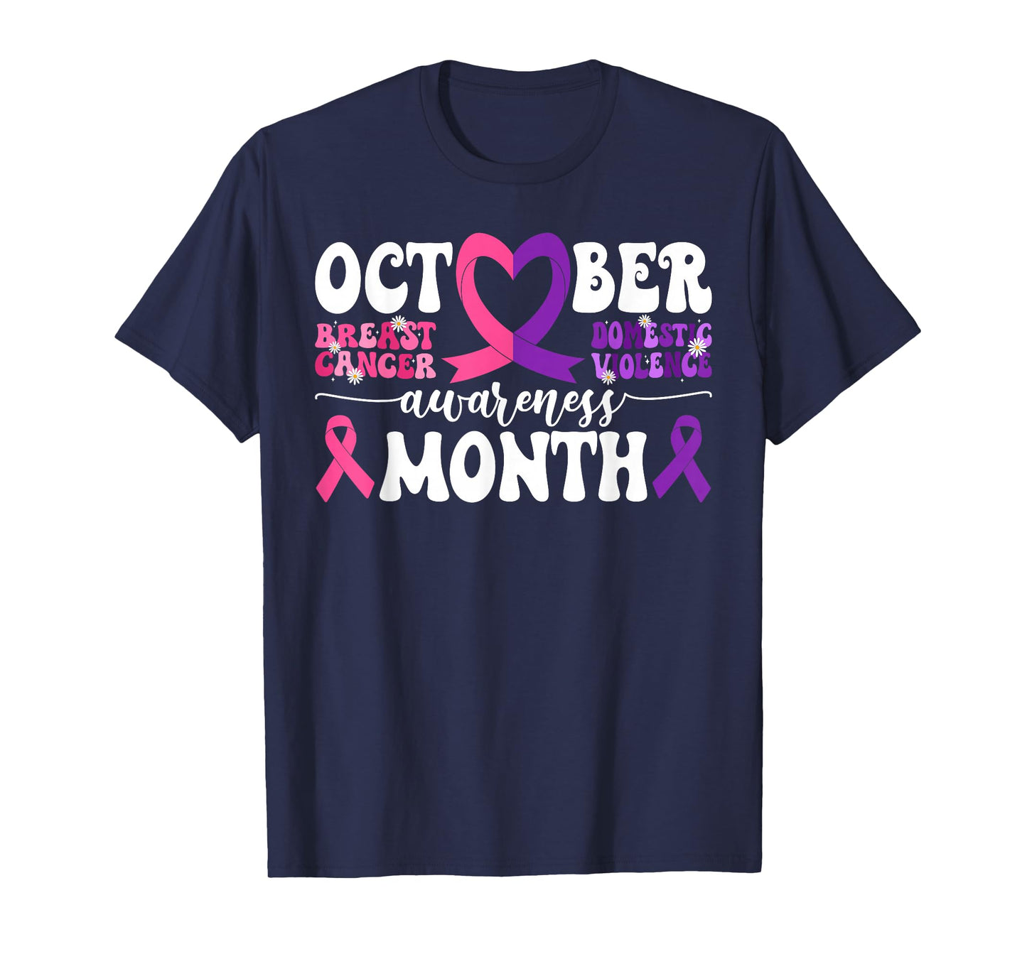 Groovy October Domestic Violence Breast Cancer Awareness T-Shirt