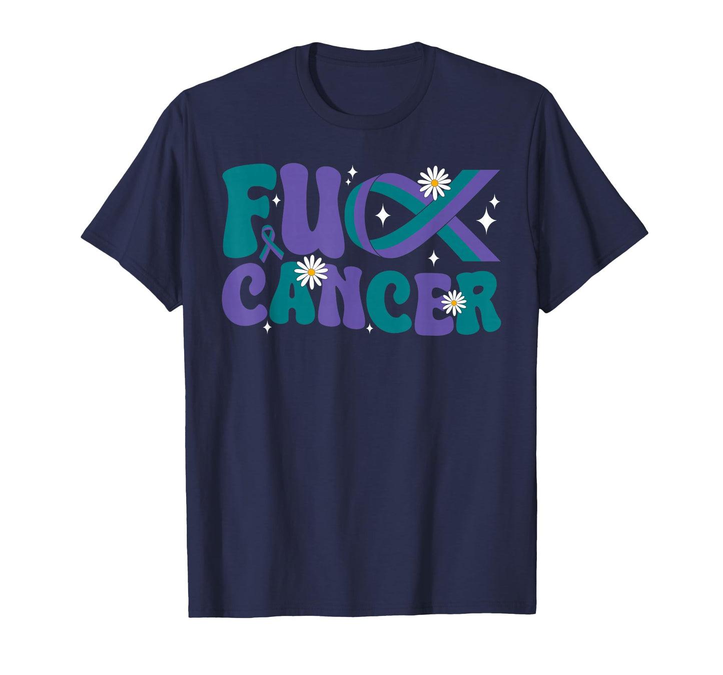 Groovy Fuck Cancer Anal Cancer Awareness Purple Green Ribbon T-Shirt