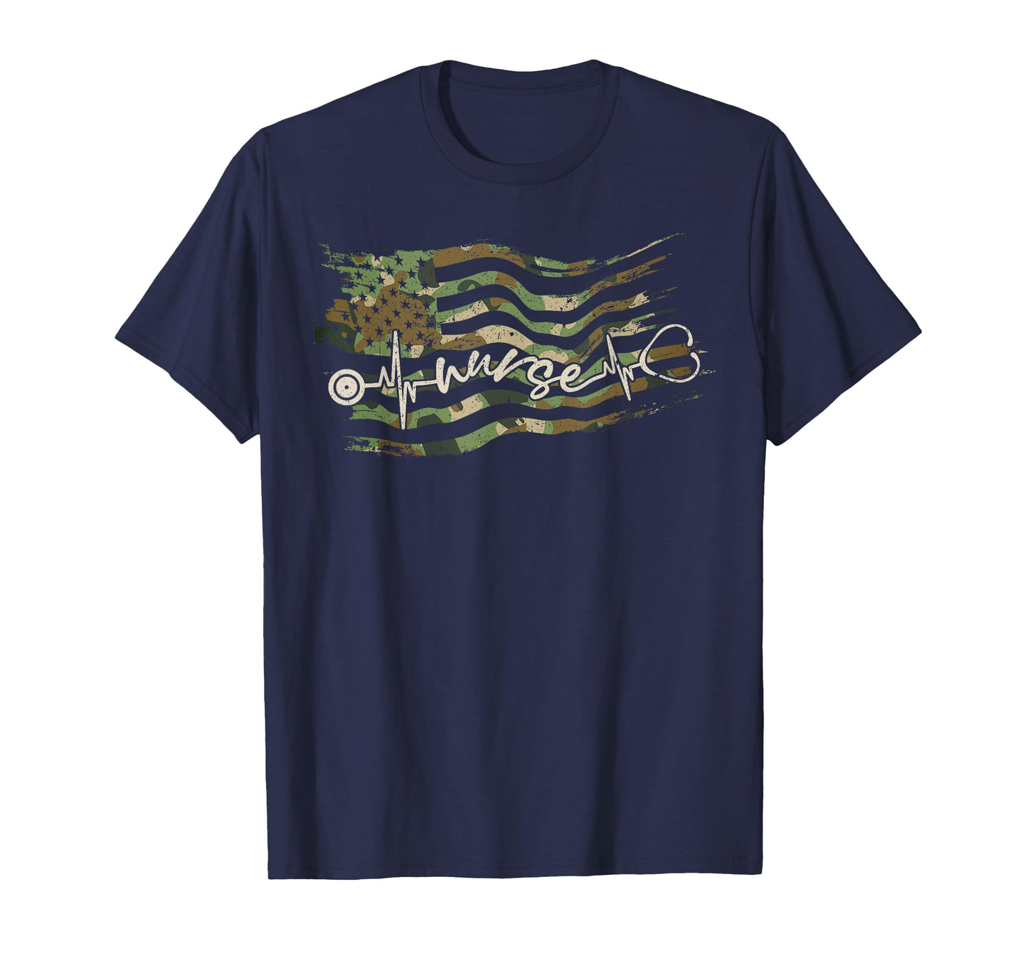 Nurse Heartbeat Camouflage Us Flag Veteran Patriotic Nurse T-Shirt
