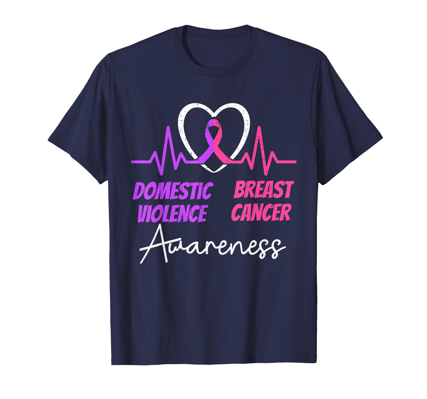 Domestic Violence & Breast Cancer Awareness Heart Support T-Shirt