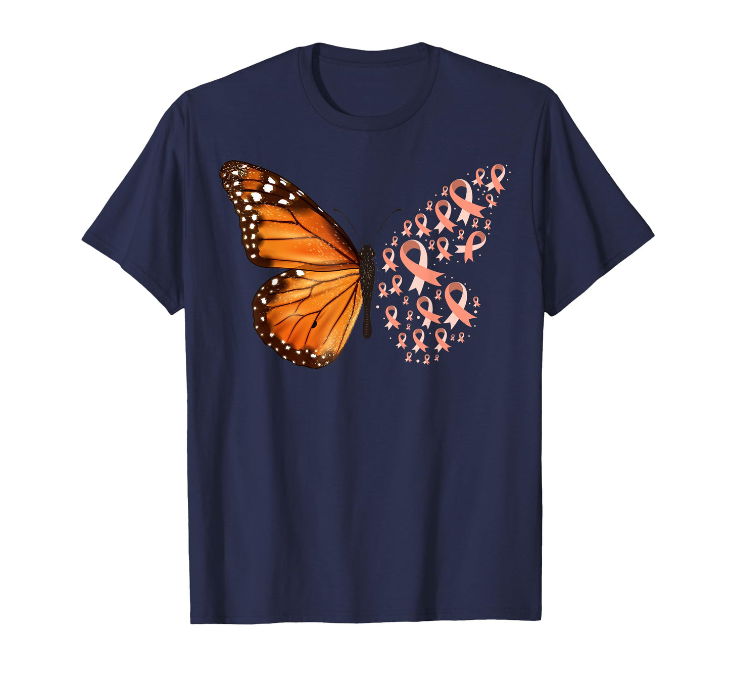 Endometrial Cancer Awareness Butterfly Peach Ribbon Month T-Shirt