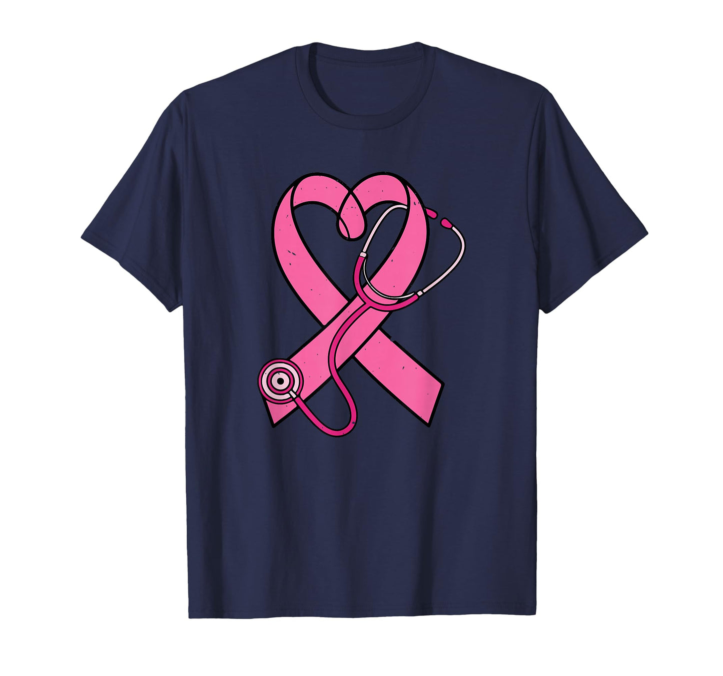 Pink Ribbon Stethoscope Breast Cancer Awareness Nurse T-Shirt