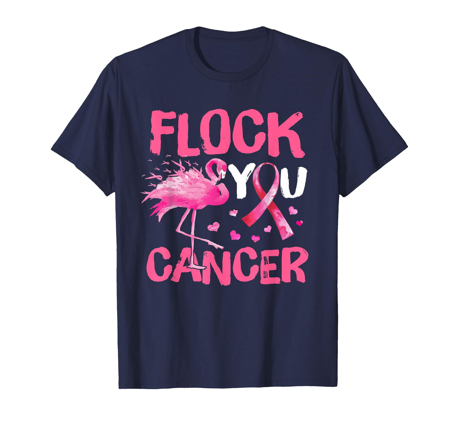 Flock You Breast Cancer Flamingo Pink Ribbon Support Womens T-Shirt