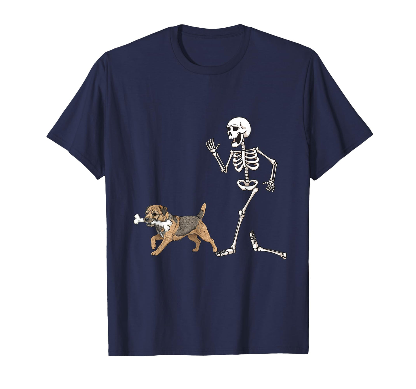 Funny Halloween Border Terrier and Skeleton T-Shirt