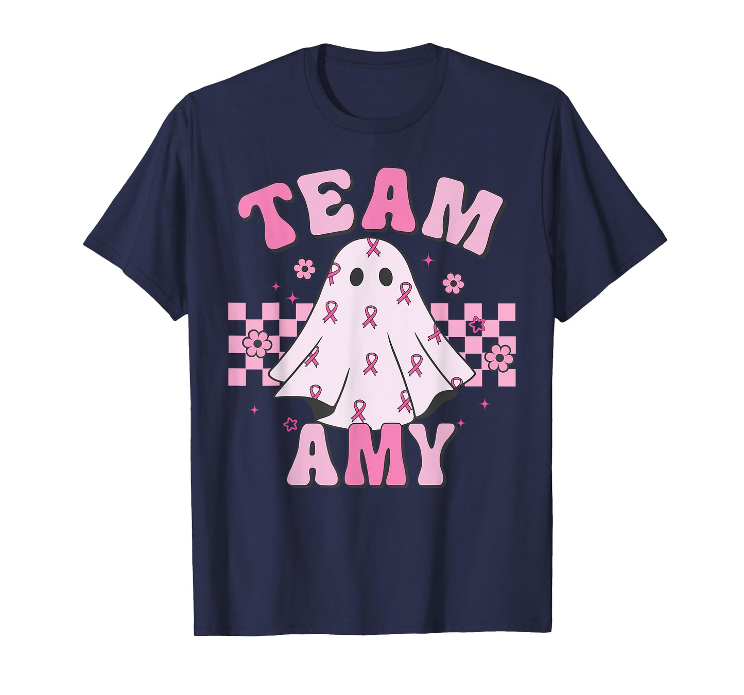 Team Amy, Breast Cancer Awareness Halloween Groovy Ghost T-Shirt