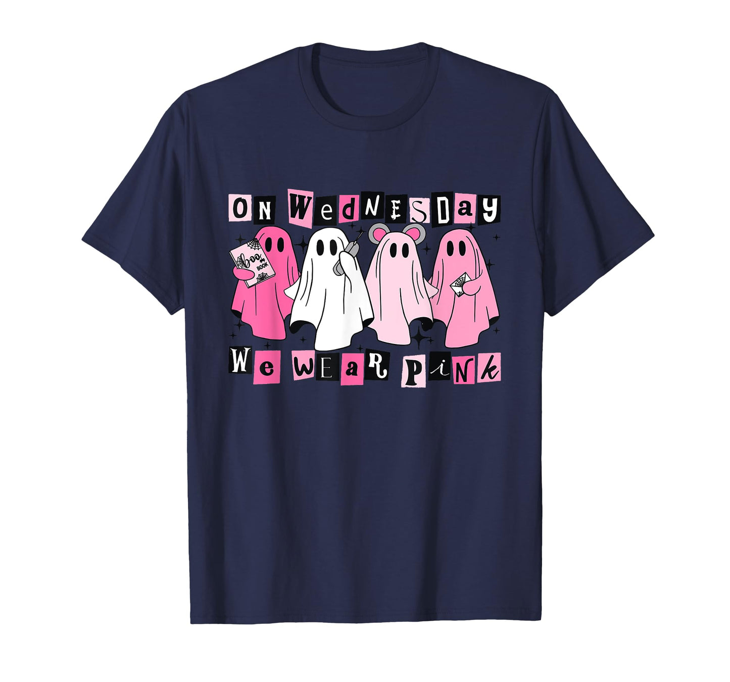 On Wednesday We Wear Cute Pink Ghost Halloween T-Shirt
