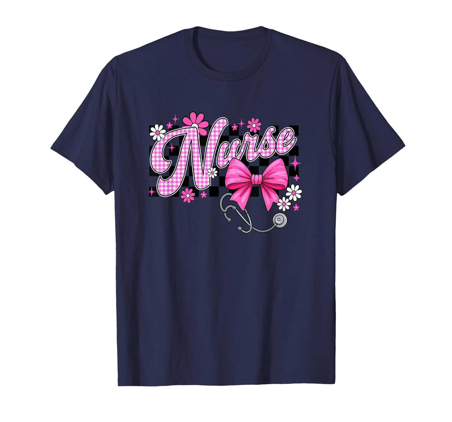 Nurse Pink Bow Stethoscope Floral Hearts T-Shirt