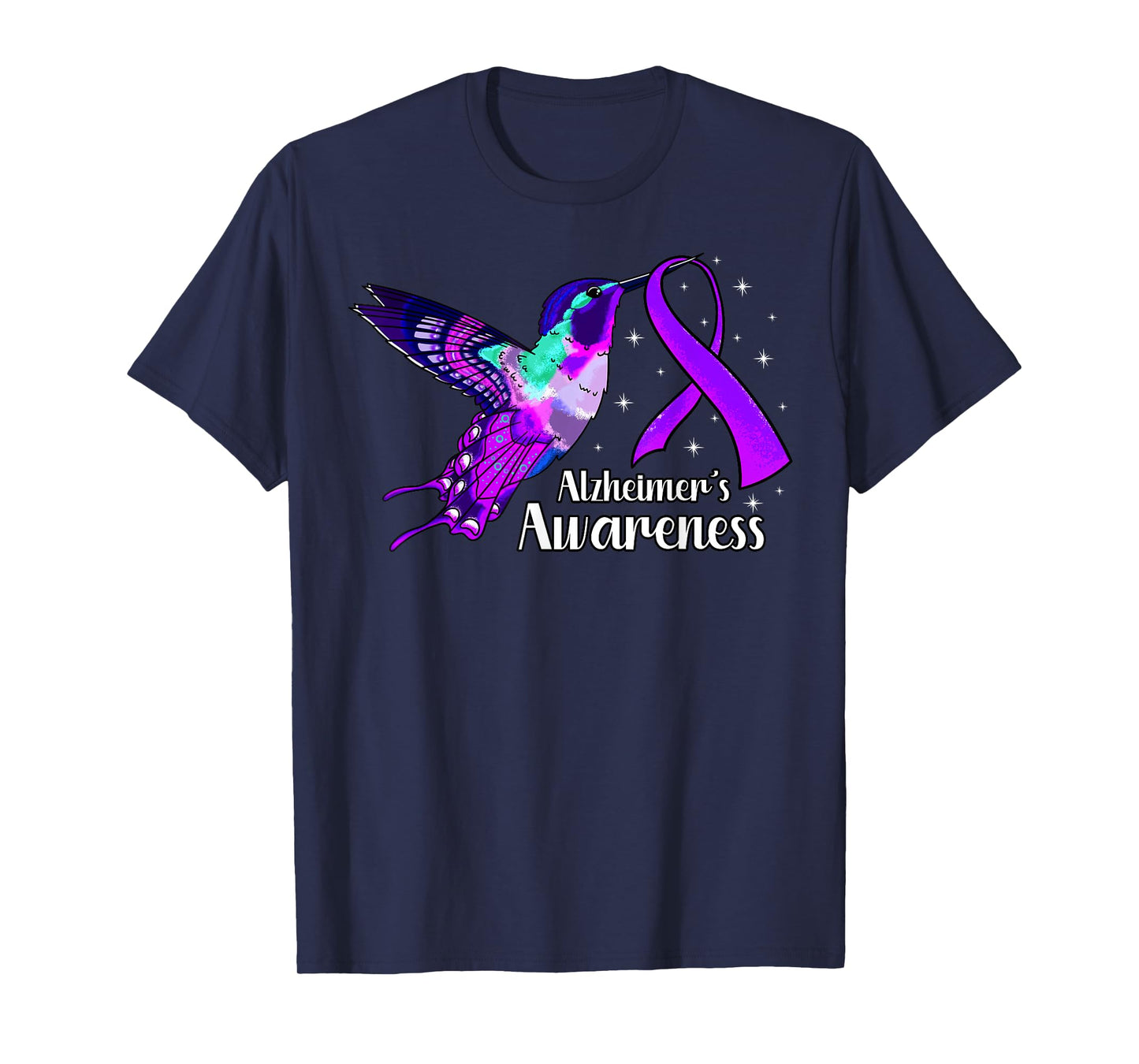 Alzheimer's Disease AD Hummingbird Purple Awareness Ribbon T-Shirt
