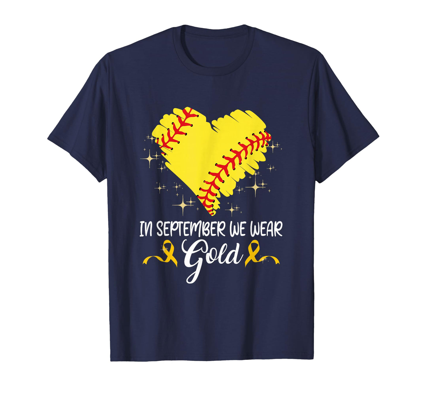 In September We Wear Gold Softball Childhood Cancer Support T-Shirt