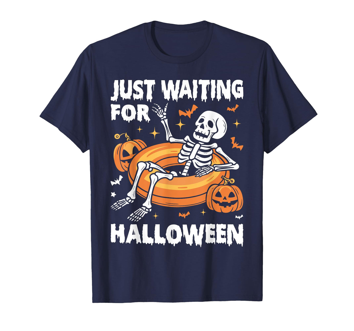 Just Waiting for Halloween Spooky Skeleton Summer Halloween T-Shirt