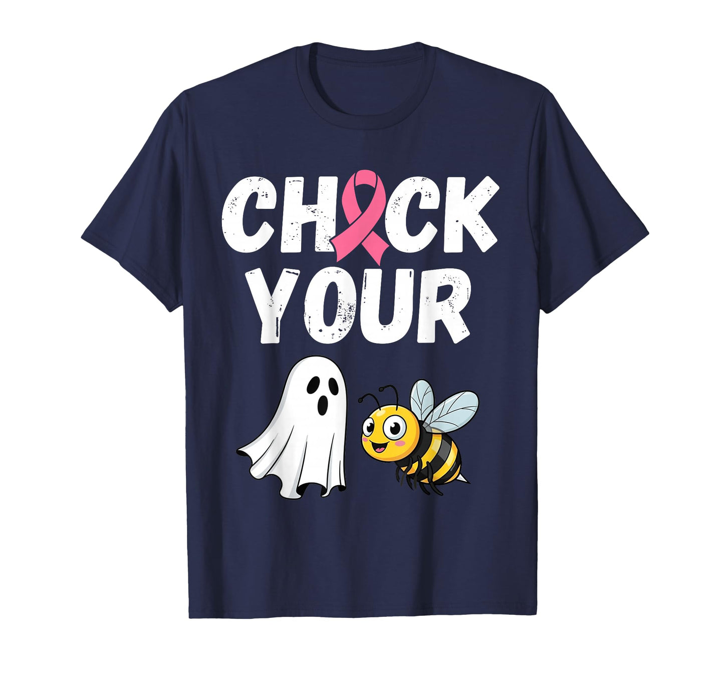 Check Your Boo Bees Breast Cancer Survivor Halloween Ghost T-Shirt