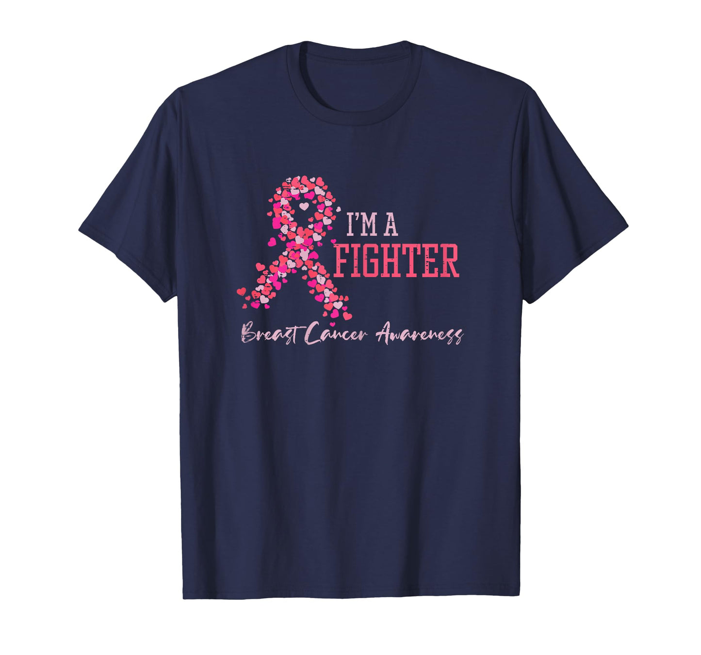 Fighter Pink Ribbon Hearts Breast Cancer Awareness Women T-Shirt