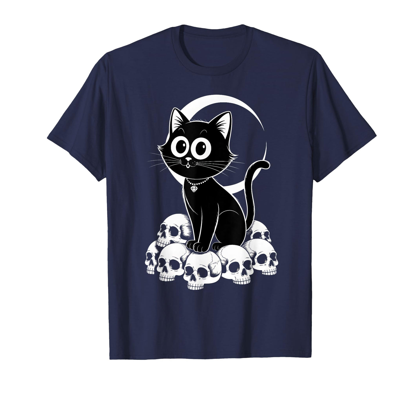 Retro Black Cat Scary Moon Halloween Skull Costume Men Women T-Shirt