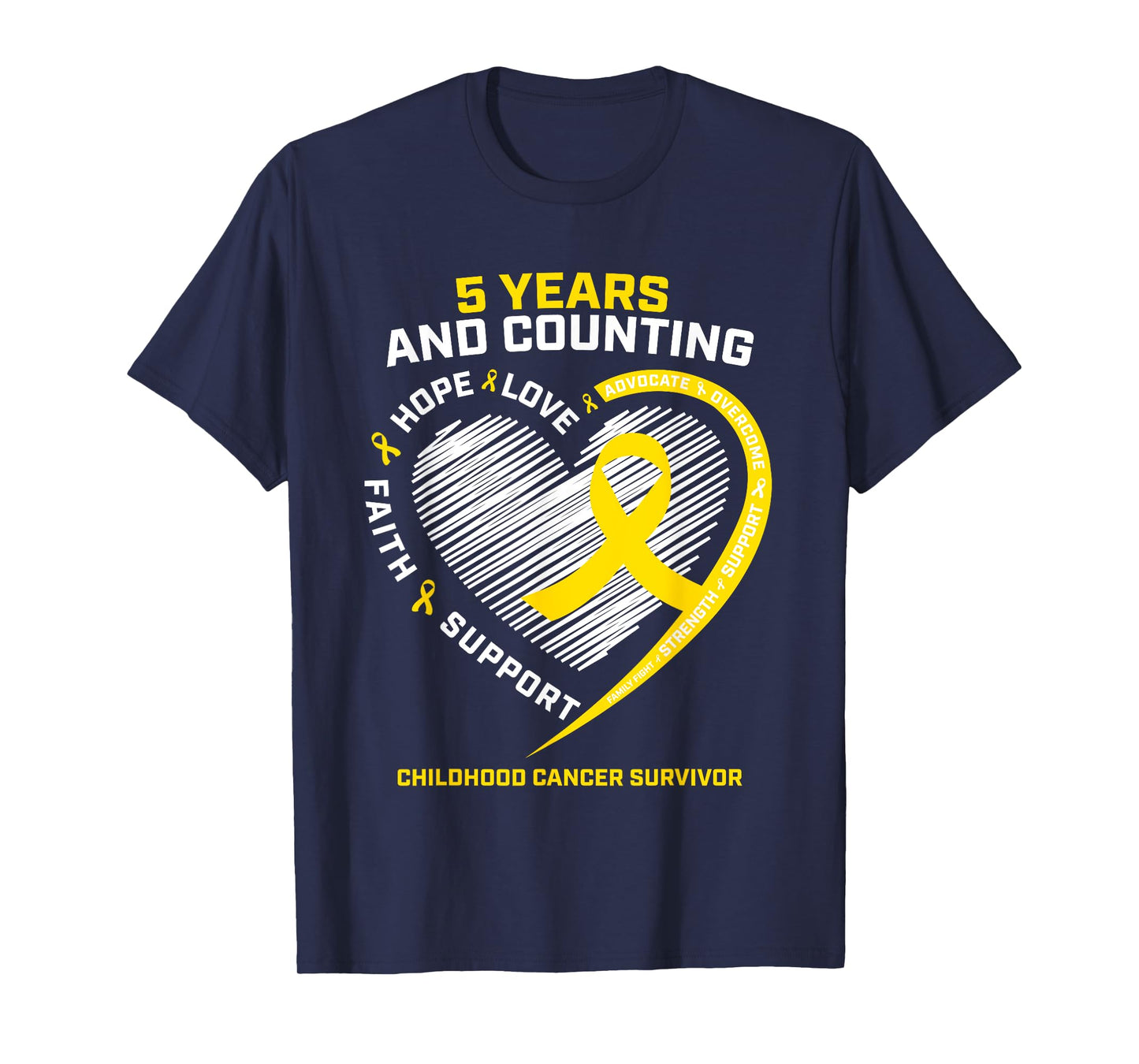 Girls Kids Boys 5 Year Gold Childhood Cancer Survivor Shirt T-Shirt