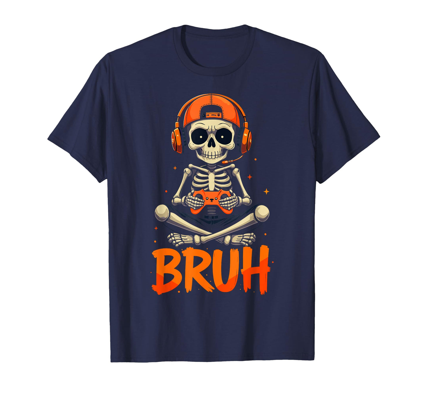 Bruh Halloween Boys Kids Gamer Mens Skeleton Video Gaming T-Shirt