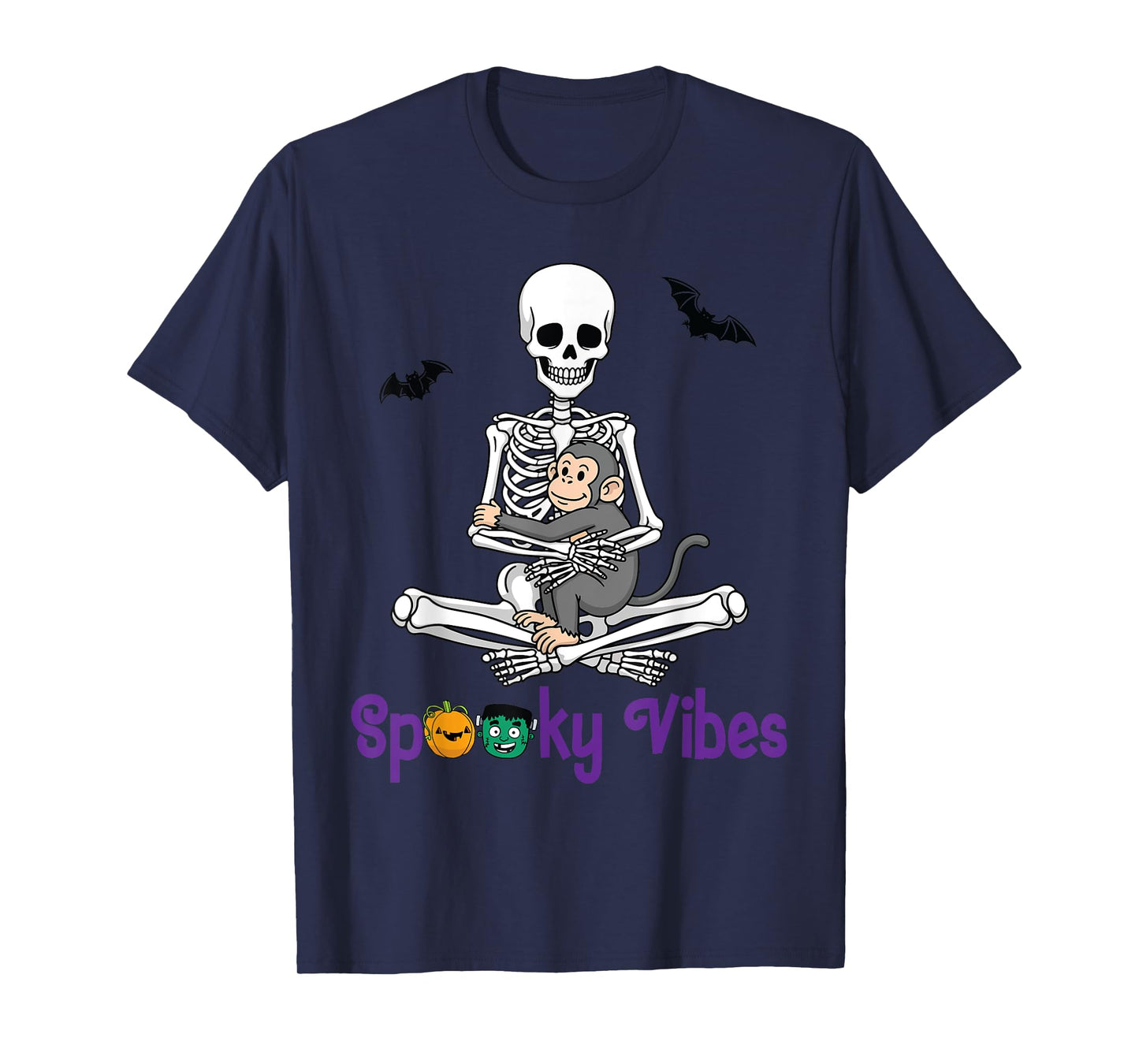 Skeleton Hugging Monkey Cute Spooky Vibes Halloween Day T-Shirt