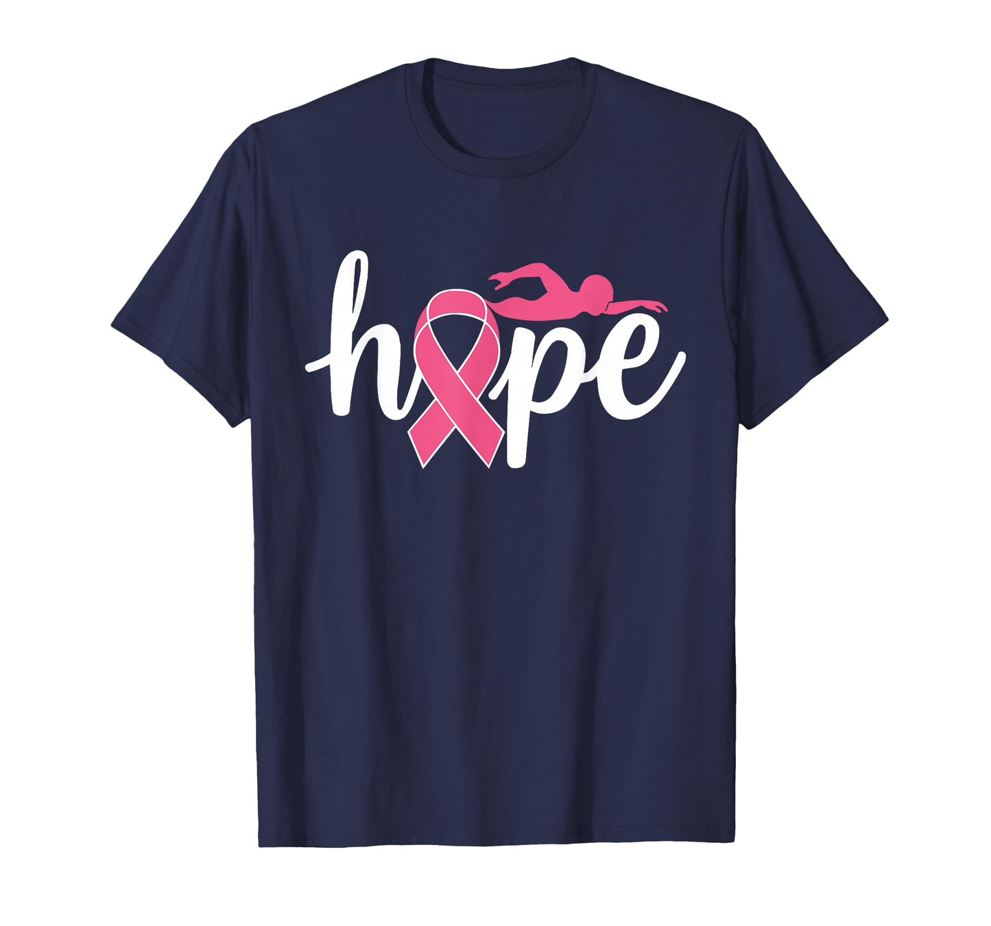 Swimming Breast Cancer Awareness Month Pink Ribbon T-Shirt